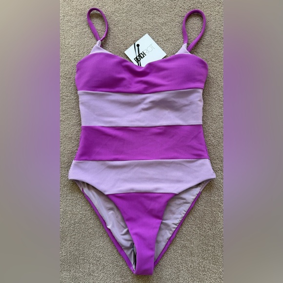 Beach Riot Other - NEW - Beach Riot - Calista Striped One Piece - LAVENDER VIOLET COLORBLOCK